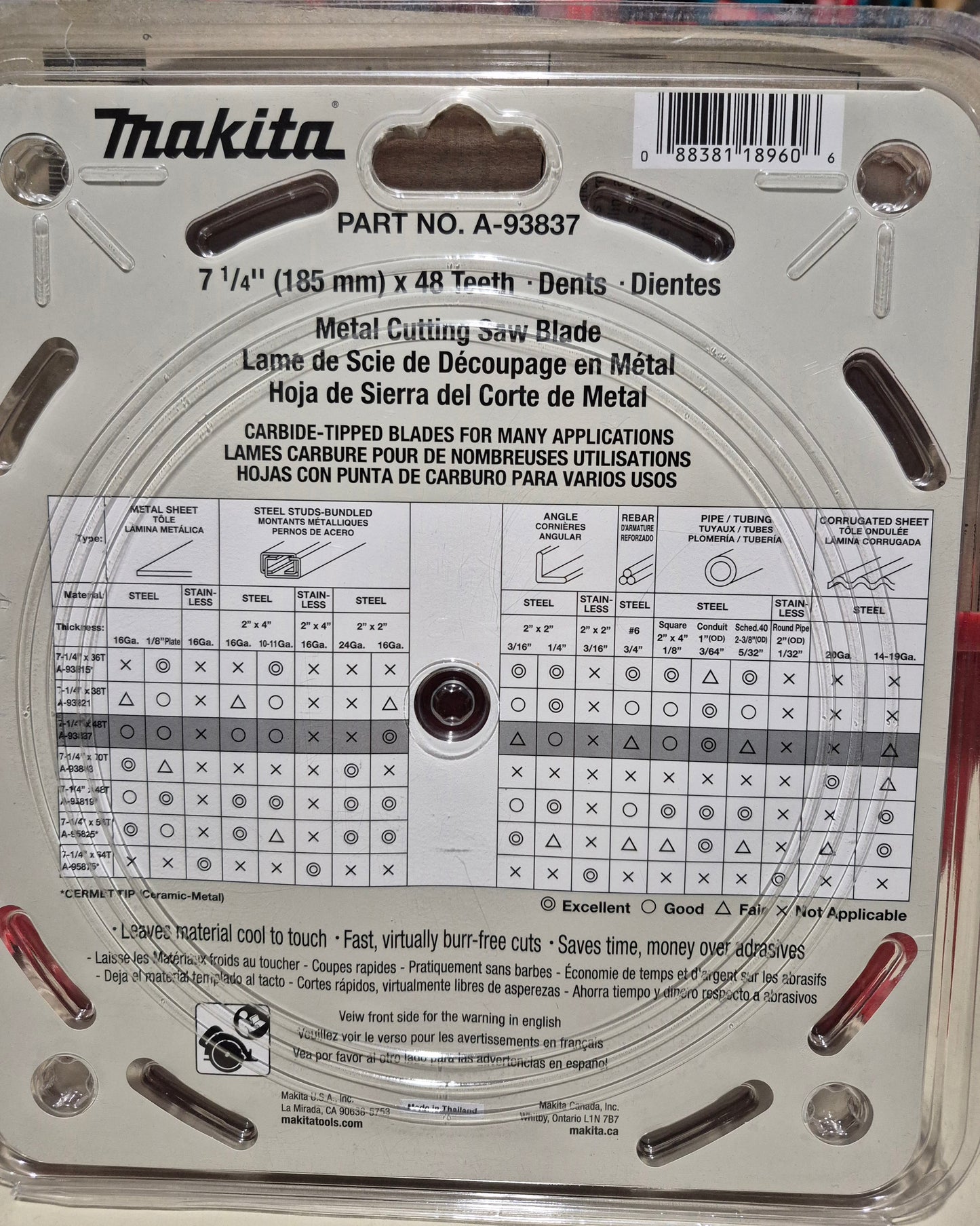 MAKITA 7‑1/4" 48T Carbide‑Tipped Saw Blade, Ferrous Metal