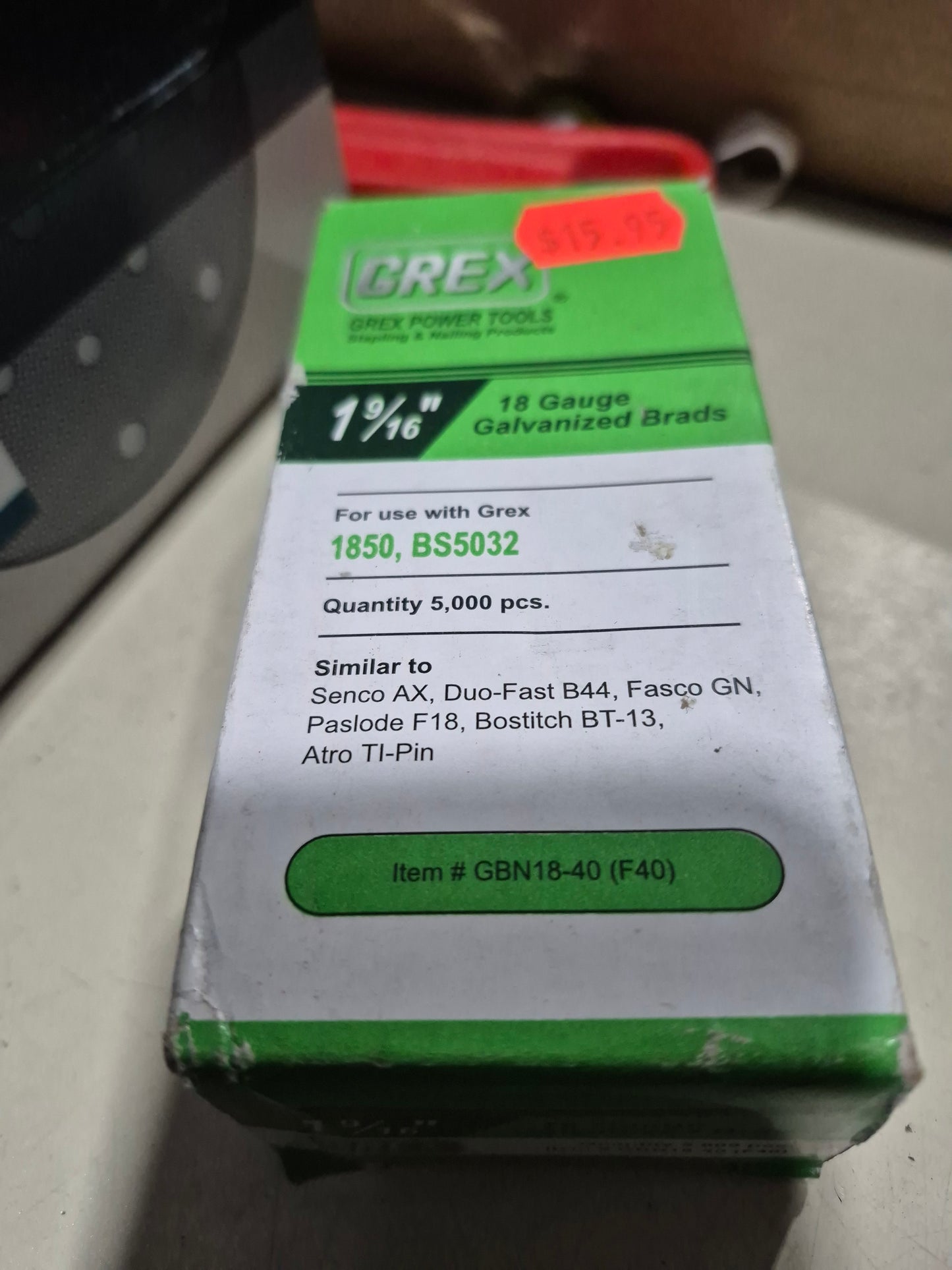 Grex 18ga 1-9/16" nails 5000 nails