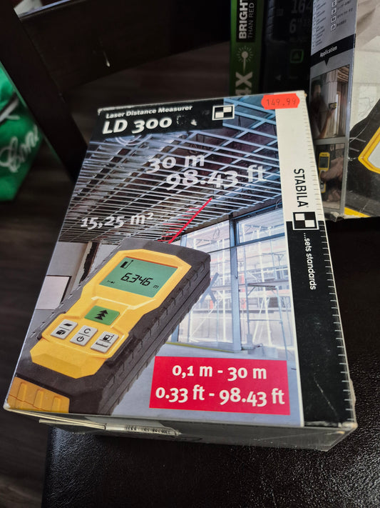 Stabila # LD 300 distance Laser 98ft / 30 meters (open box, display)