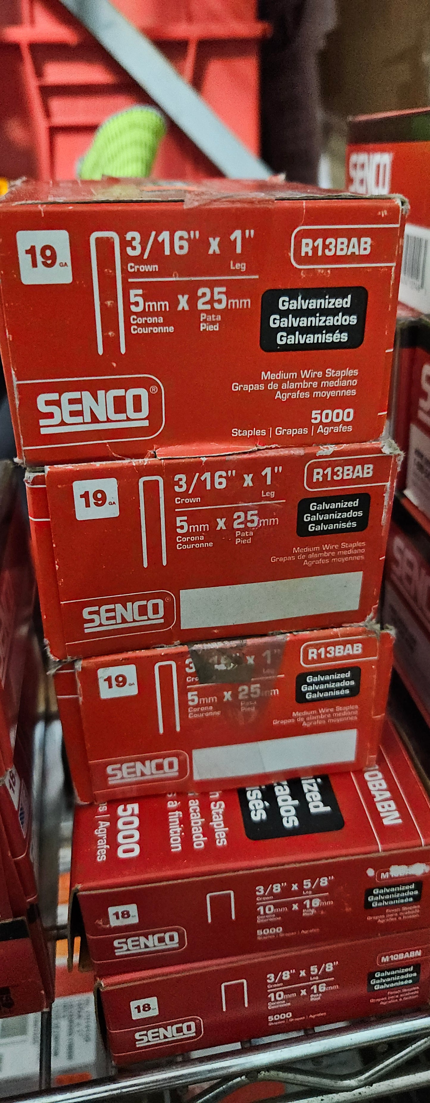 Senco R13BAB 3/16"x1" 19ga staples galvanized 5,000 qty.