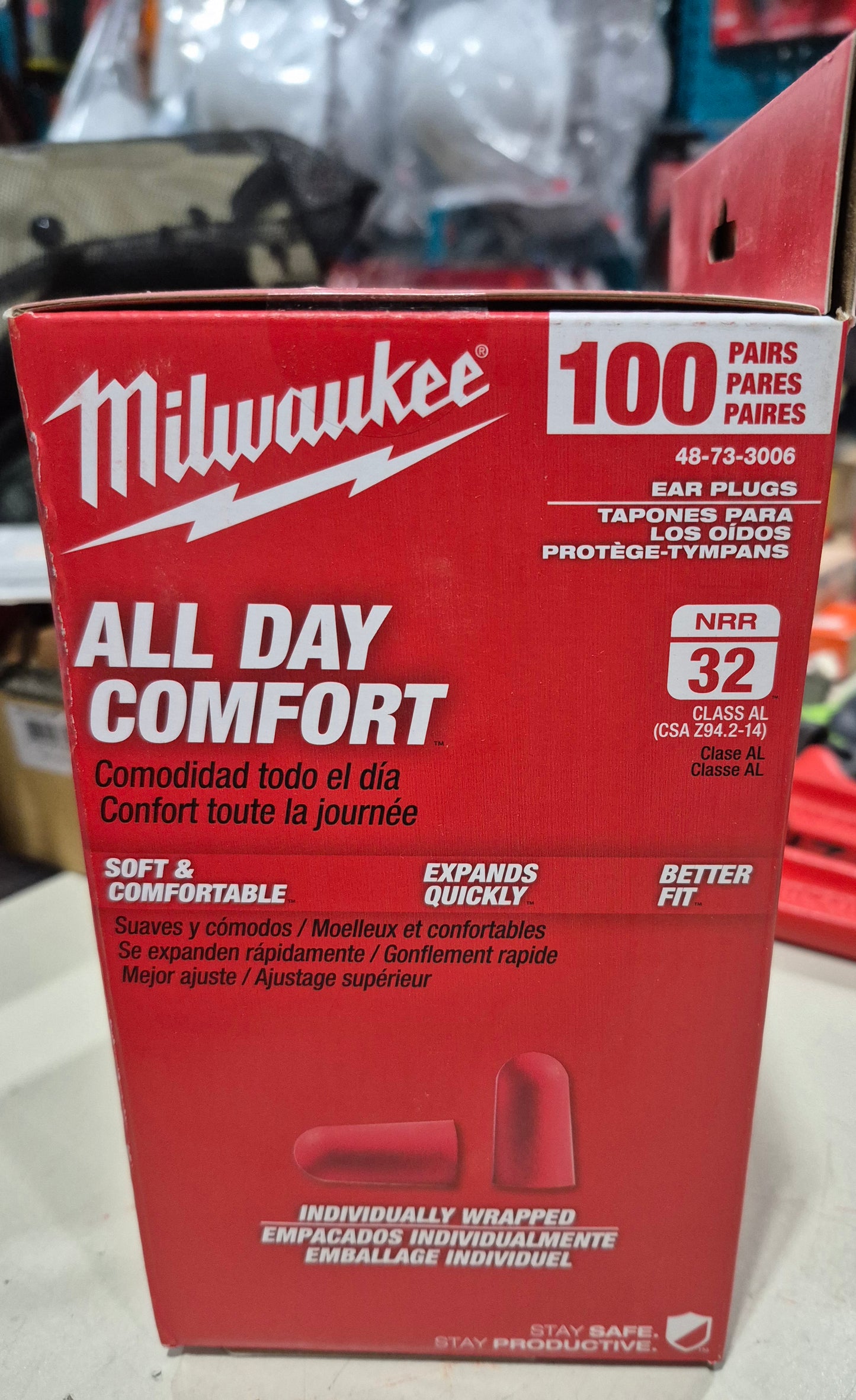 Milwaukee All Day Comfort Ear Plugs - 100 Pairs, Individually Wrapped