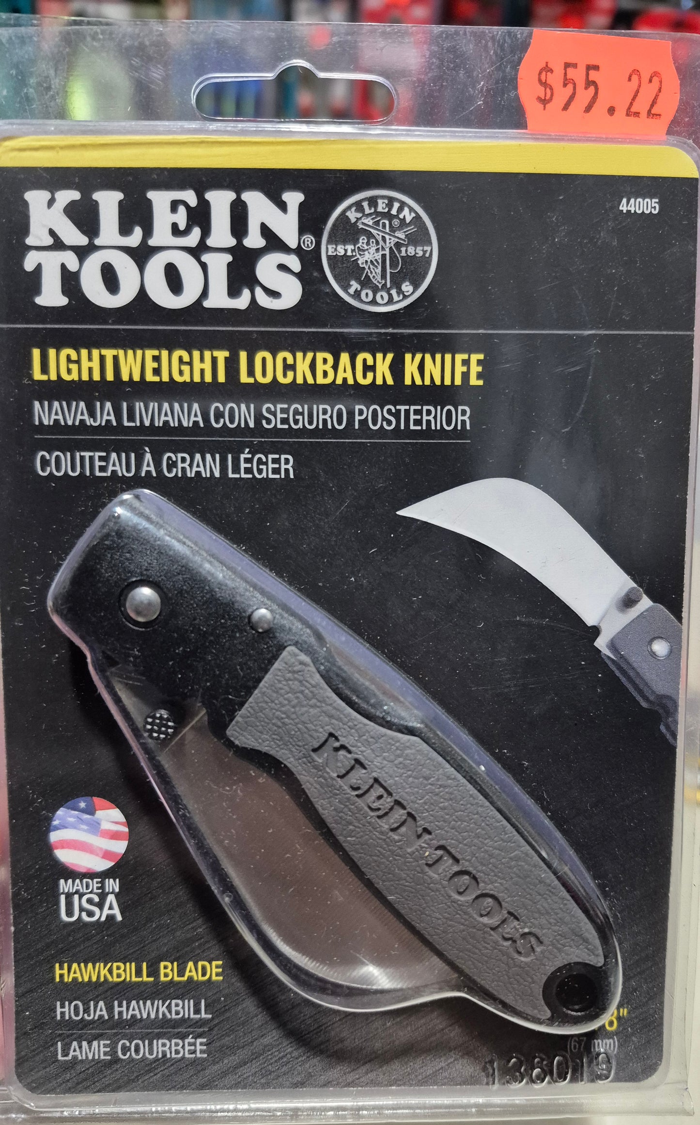 Lockback Knife, 2-5/8-Inch Hawkbill Blade, Black Handle
44005