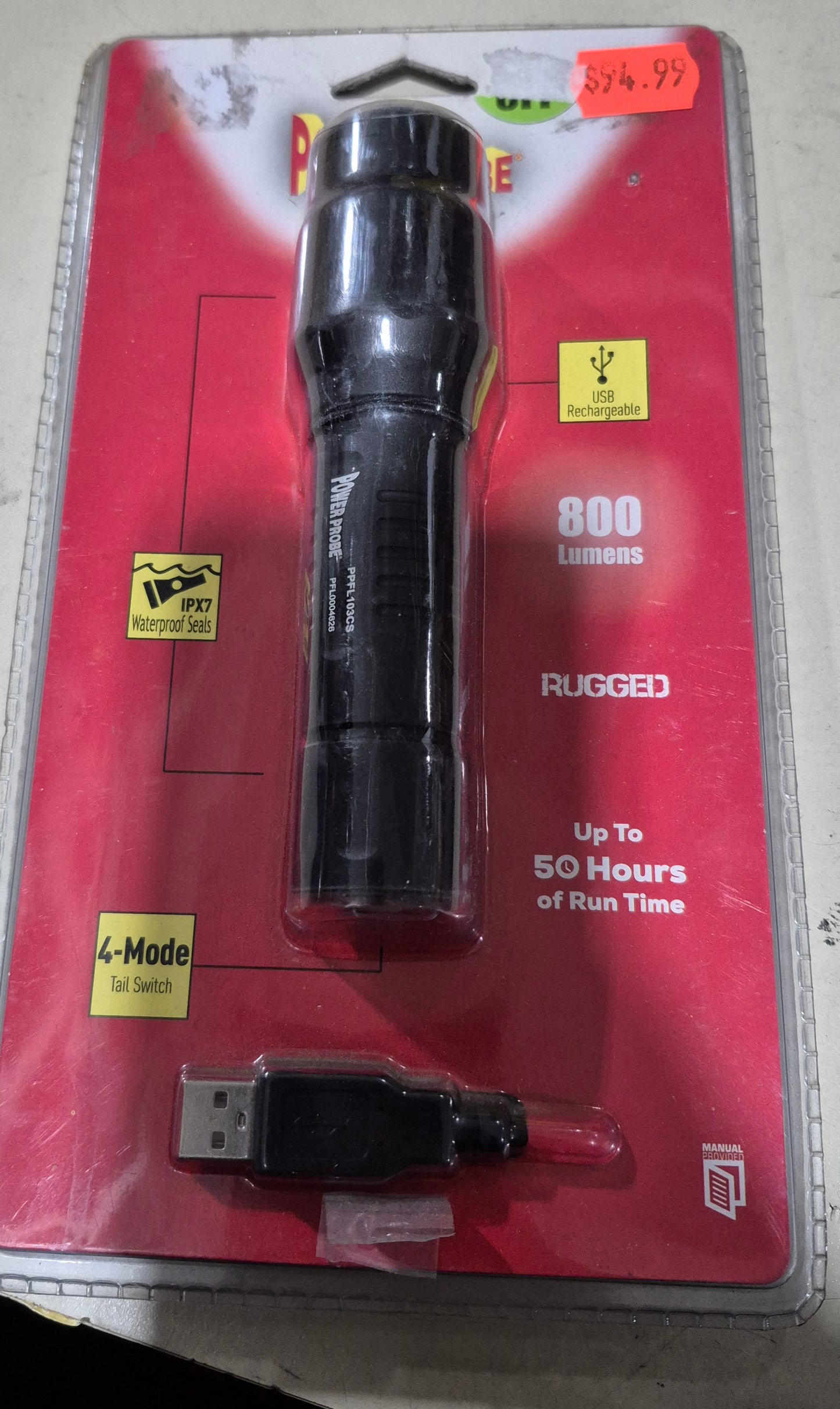 Power Probe PPFL103CS - 800 lm Black LED Flashlight