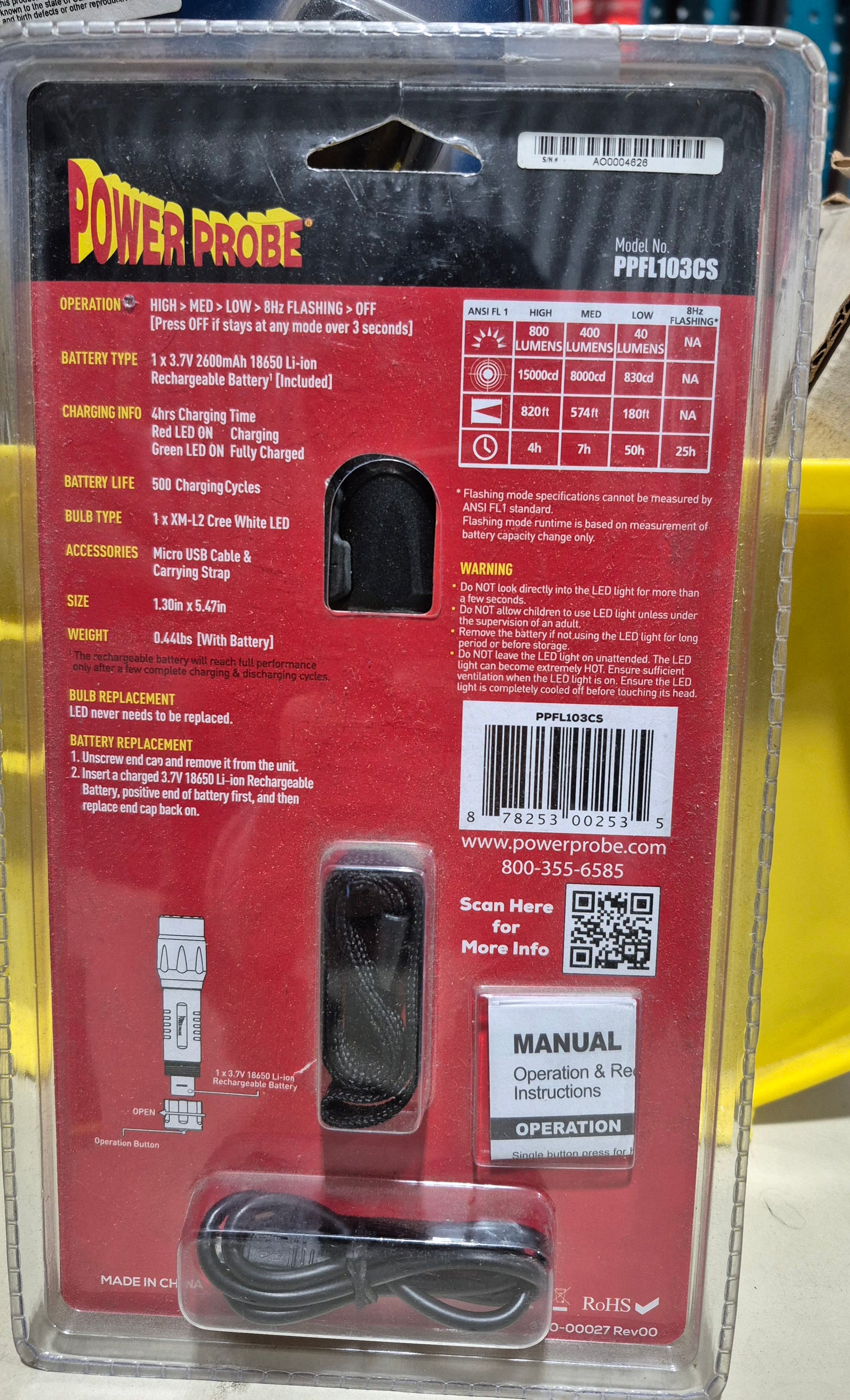 Power Probe PPFL103CS - 800 lm Black LED Flashlight
