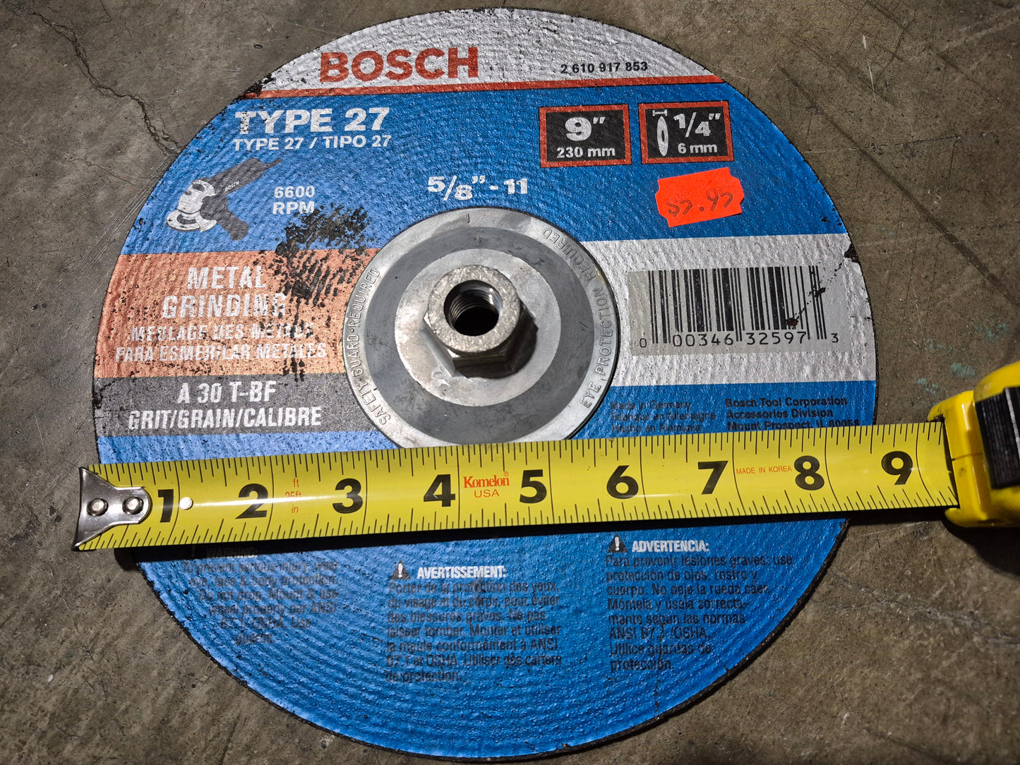 Bosch 9" grinding wheel