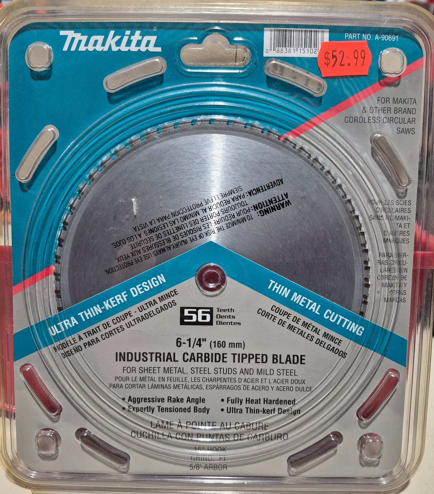 MAKITA  6‑1/4" 56T Carbide‑Tipped Saw Blade, Ferrous Metal, Thin Gauge