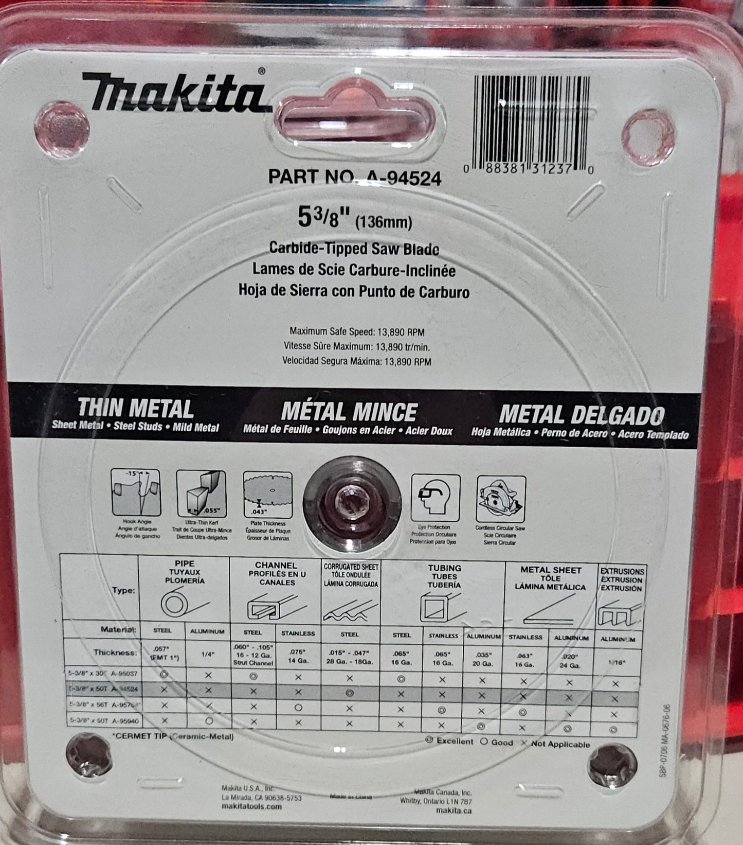 Makita
5-3/8 in. 50 TPI Carbide-Tipped Ferrous Metal Thin Gauge Saw Blade