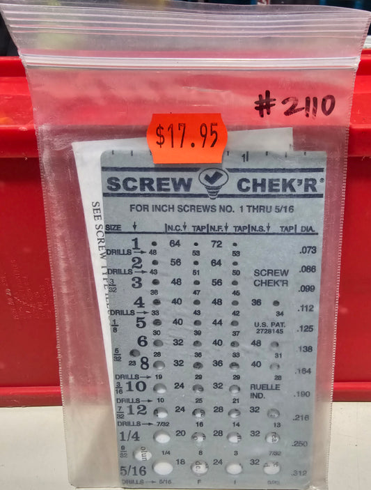 Ruelle Screw Chek’r SAE/ Inch Screw Thread Size Gauge (No. 1 to 5/16) 1/8 Inch Heavy Gauge Steel Screw Checker, Made in USA