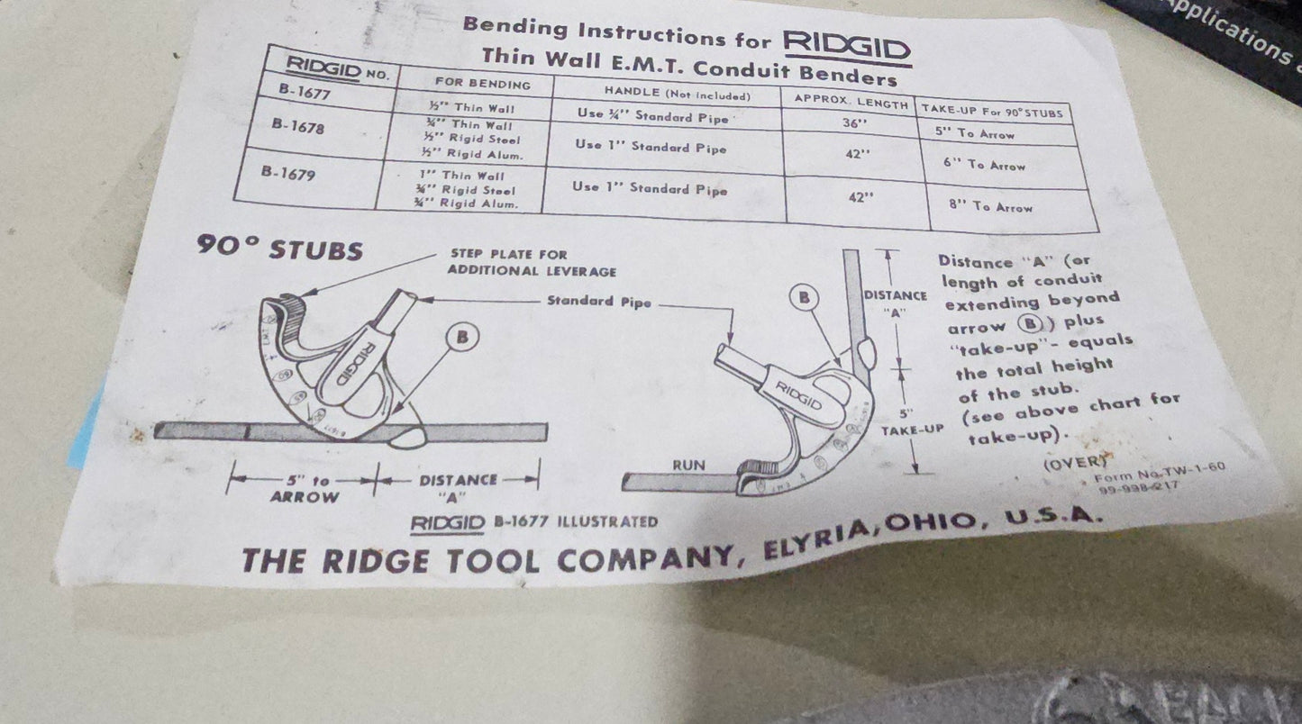 Ridgid
Bender, 1" Tw Cond