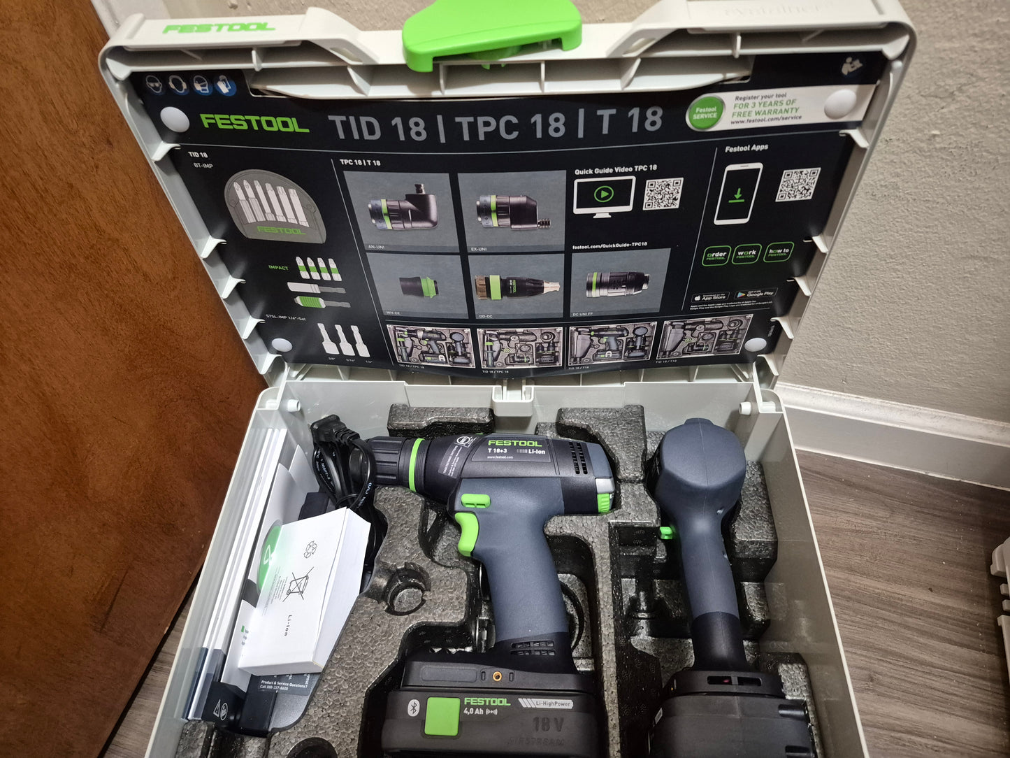 Festool 576494 TID 18 Impact Driver & T 18 HPC Drill/Driver Combo Kit, with (2) 4.0Ah Batteries and Systainer3 18v