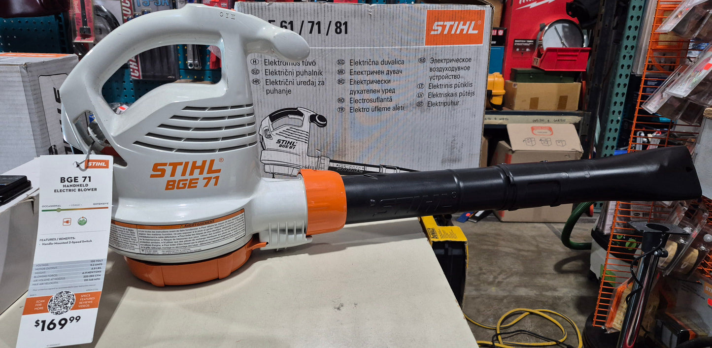 Stihl BGE 71 electric blower 9.2amp 120v (open box, display)