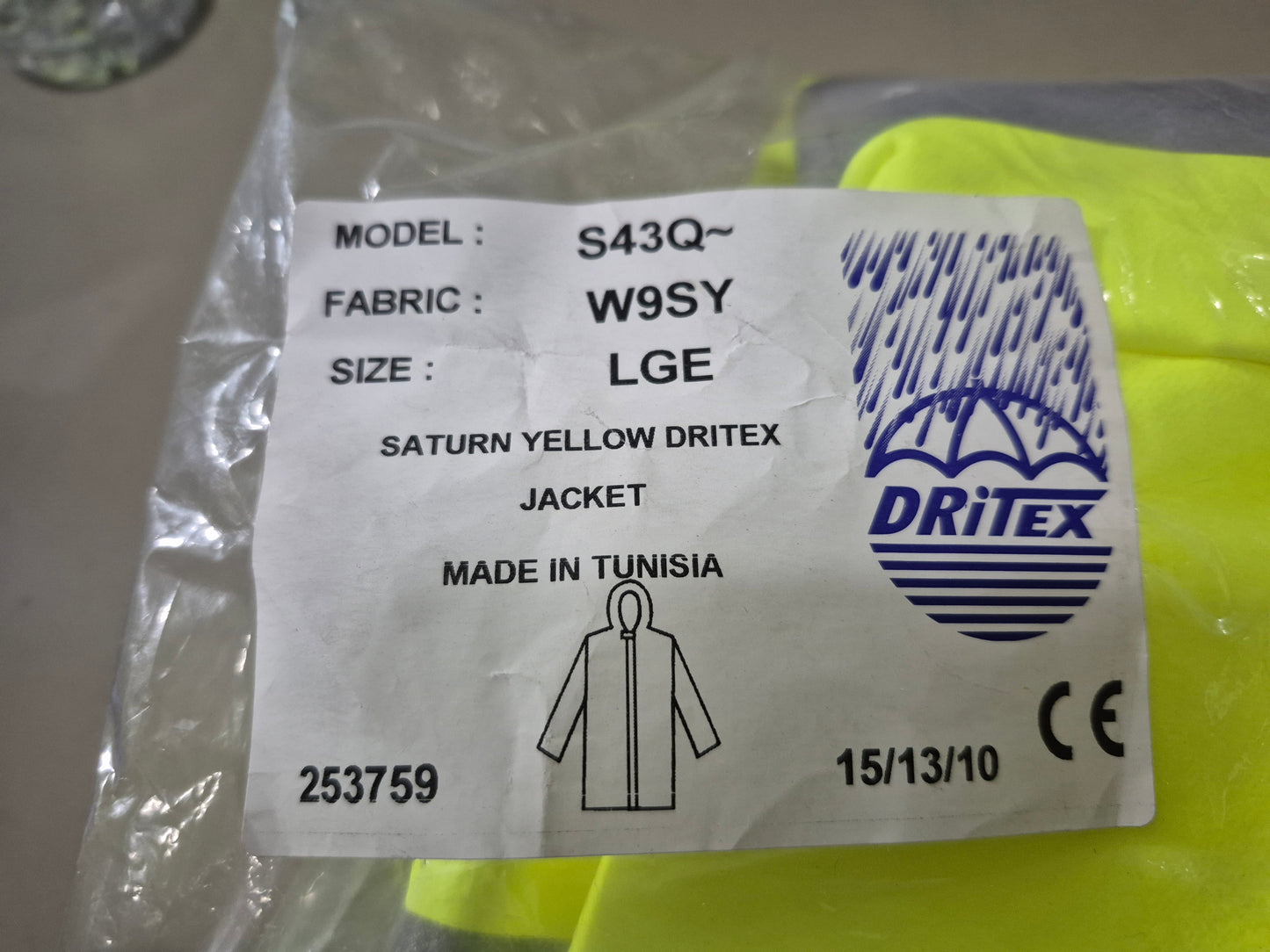 Dritex Flame & Rain Resistant Jacket S43Q, Fabric: W9SY size: large