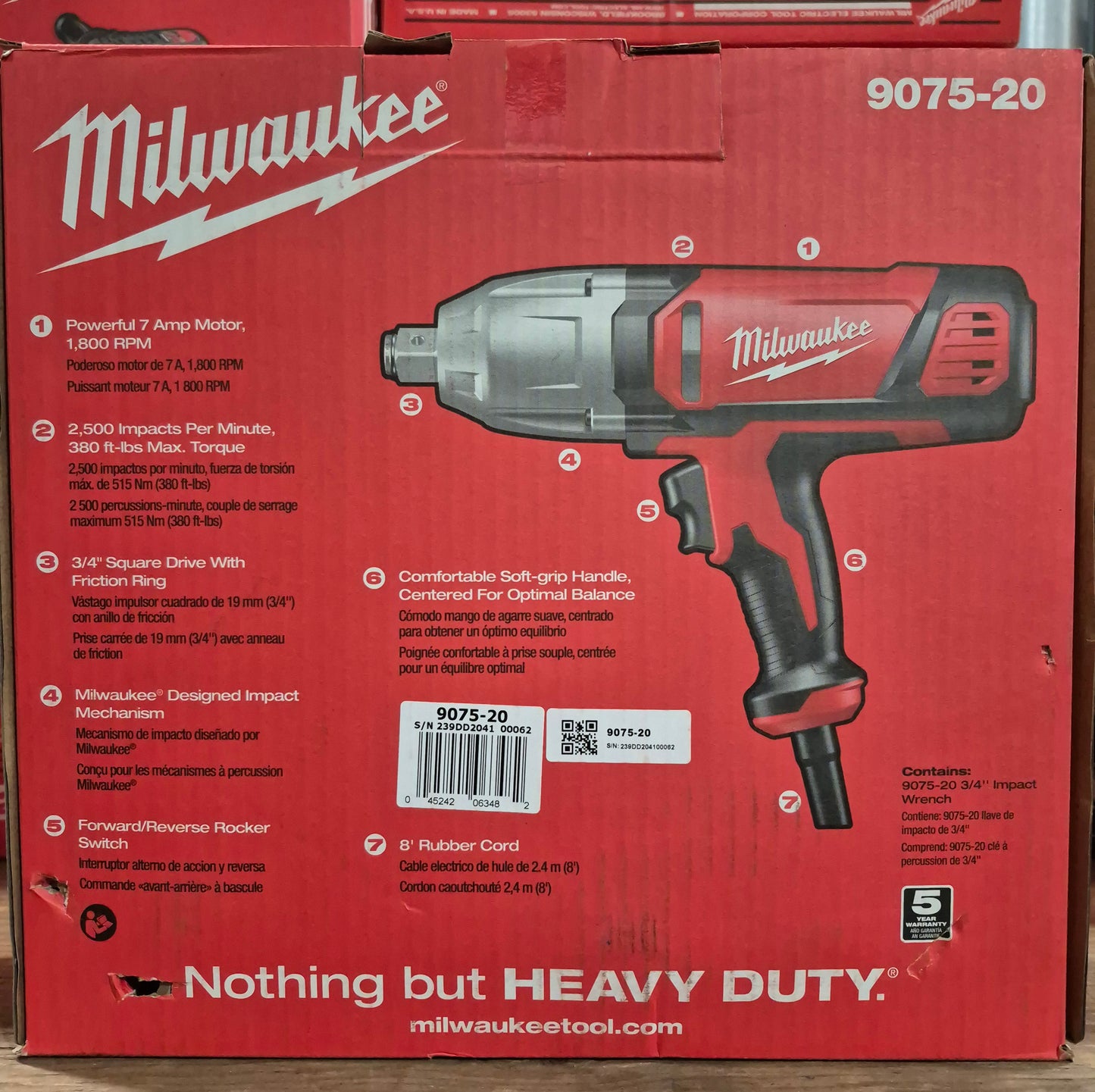 Milwaukee 3/4" Impact Wrench 9075-20 with Rocker Switch and Friction Ring Socket Retention