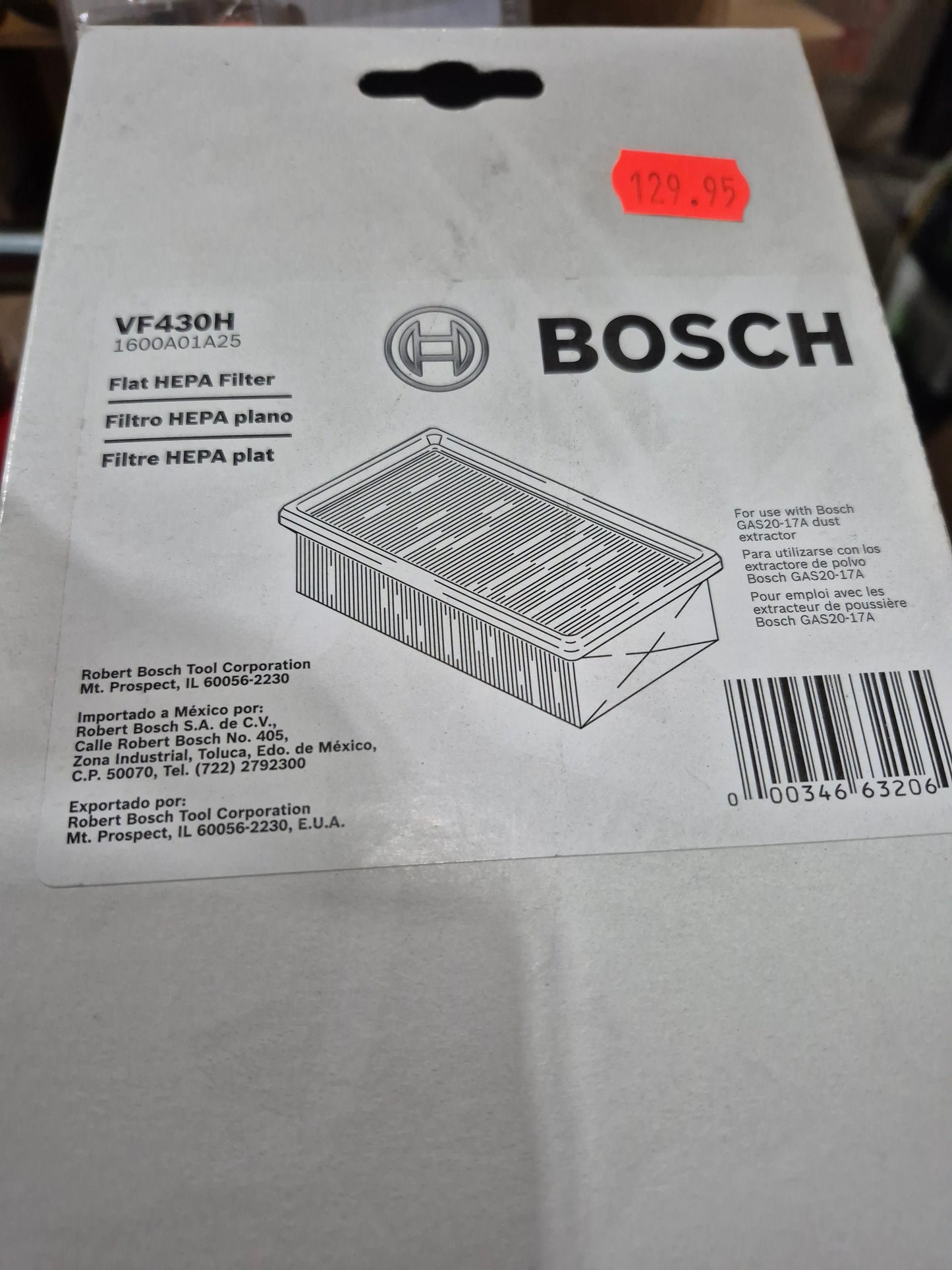 Bosch VF430H flat hepa filter for 20 gallon vacuum
