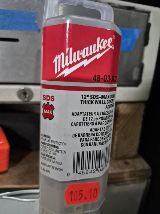Milwaukee SDS Max Thick Wall Core Bit 12 Adapter Shank 48-03-3572 is a 12-inch core bit