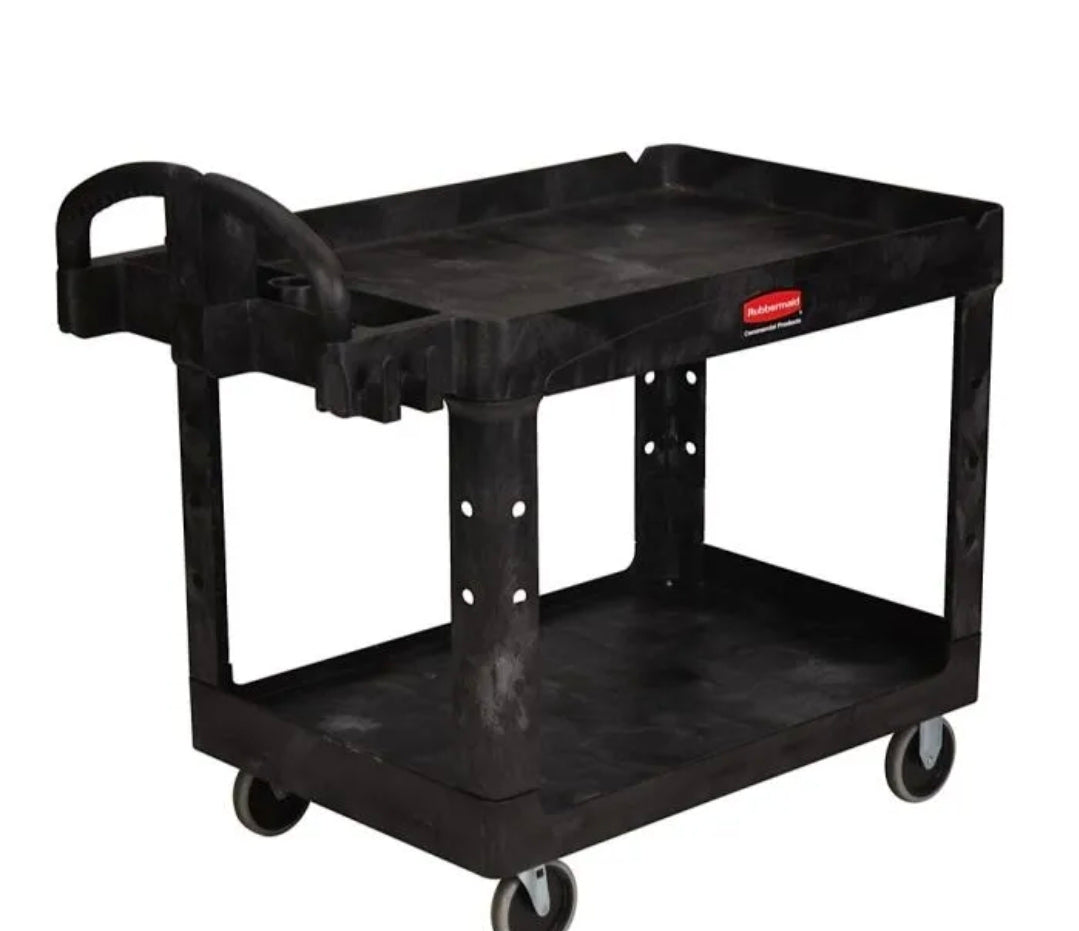 $149 (semi-brand new /used) Rubbermaid Commercial Products 2-Shelf Utility/Service Cart, Medium, Black, Lipped Shelves, Ergonomic Handle, 500 Lbs Capacity