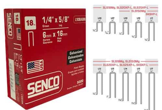 Senco L10BAB 1/4"x5/8" staples 18ga crown 5,000 qty galvanized