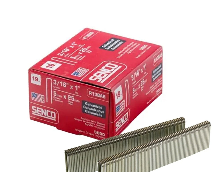 Senco R13BAB 3/16"x1" 19ga staples galvanized 5,000 qty.