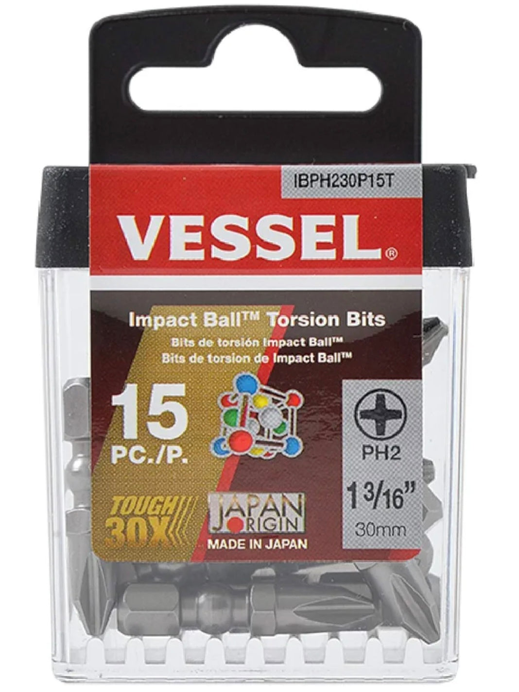 VESSEL - Imp Ball Torsion Bits Ph2X30 15Pc (Tictac) (IBPH230P15T)