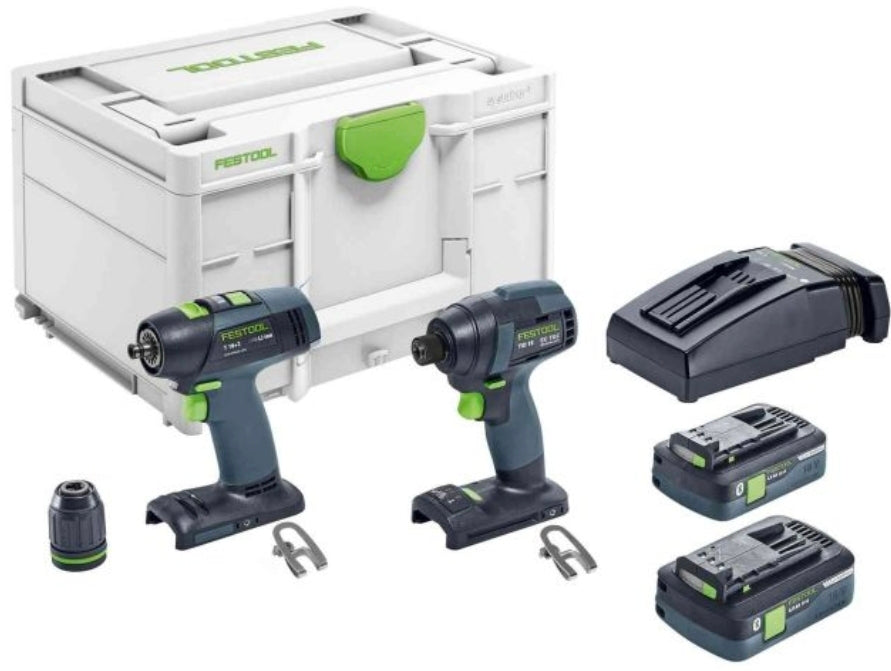 Festool 576494 TID 18 Impact Driver & T 18 HPC Drill/Driver Combo Kit, with (2) 4.0Ah Batteries and Systainer3 18v