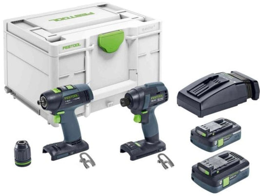 Festool 576494 TID 18 Impact Driver & T 18 HPC Drill/Driver Combo Kit, with (2) 4.0Ah Batteries and Systainer3 18v