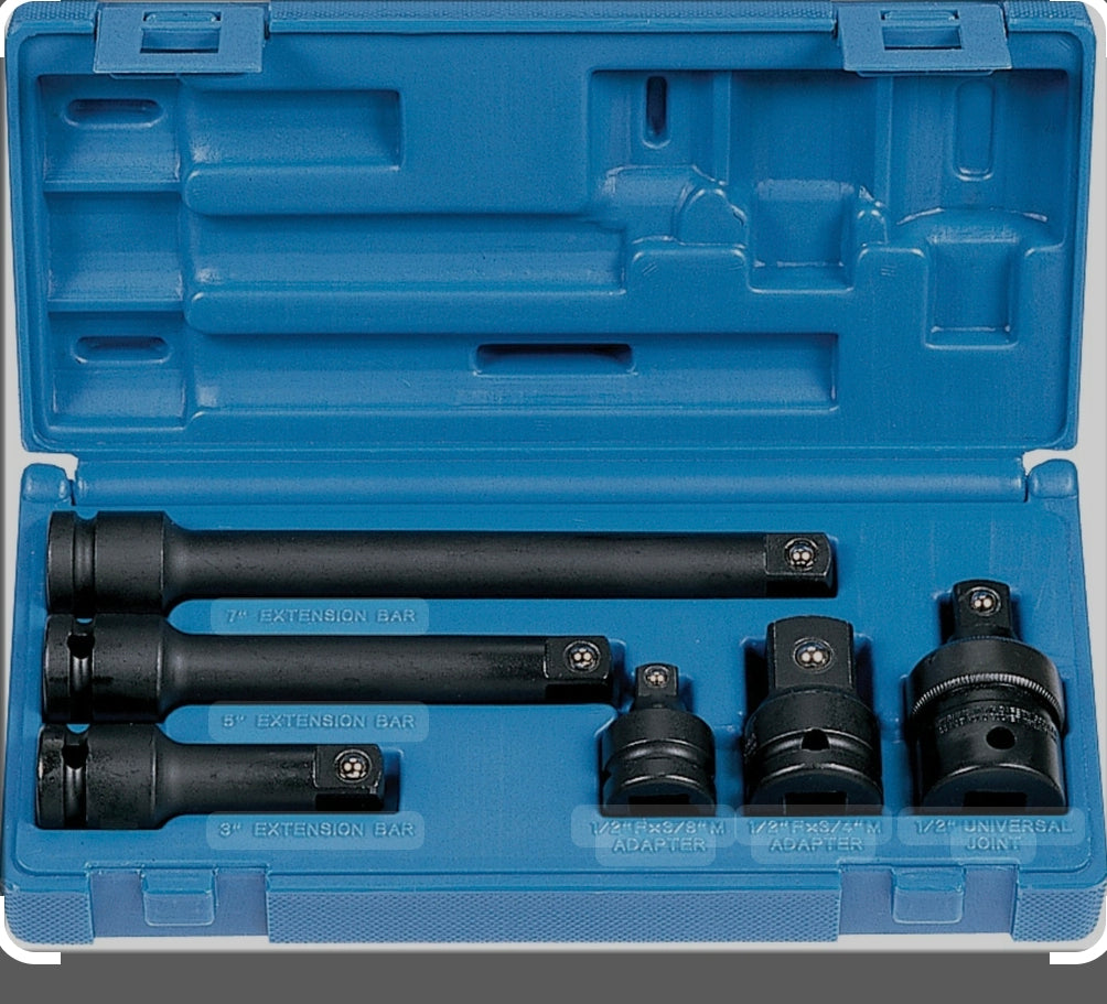 Grey Pneumatic 2200 1/2" Drive 6-Piece Adapter/Extension Socket Set
