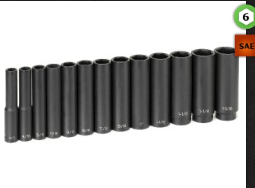 Grey Pneumatic 1313XD 1/2" Drive 13-Piece Extra Deep Socket Set