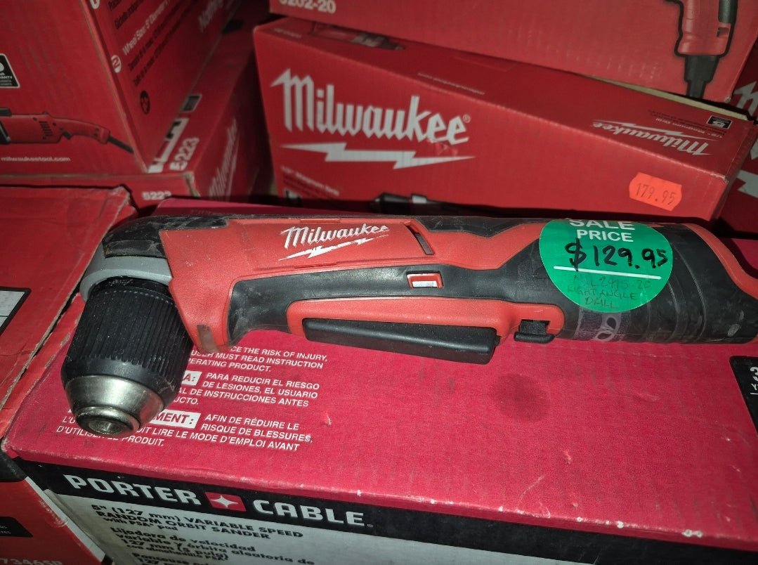 Miwaukee 3/8de keyless chuck m12 12v tool only right angle drill