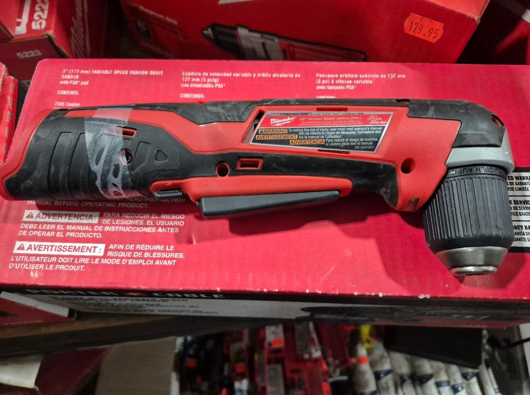 Miwaukee 3/8de keyless chuck m12 12v tool only right angle drill