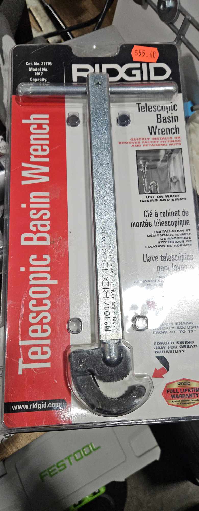 RIDGID 31175 Model 1017 Fold Over Basin Adjustable 10" To 17" Pipe Wrench, Silver, Made In The USA