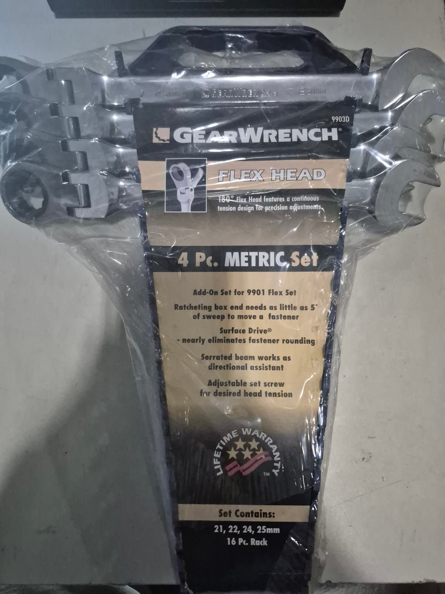 Gear wrench 4pc metric (mm) set flex head combination Ratchet 21mm 22mm 24mm 25mm