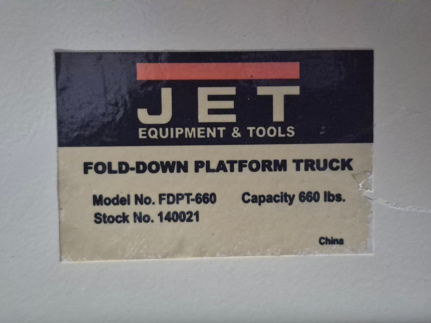 Jet FDPT-660 flat cart utility. (Used? Open box)