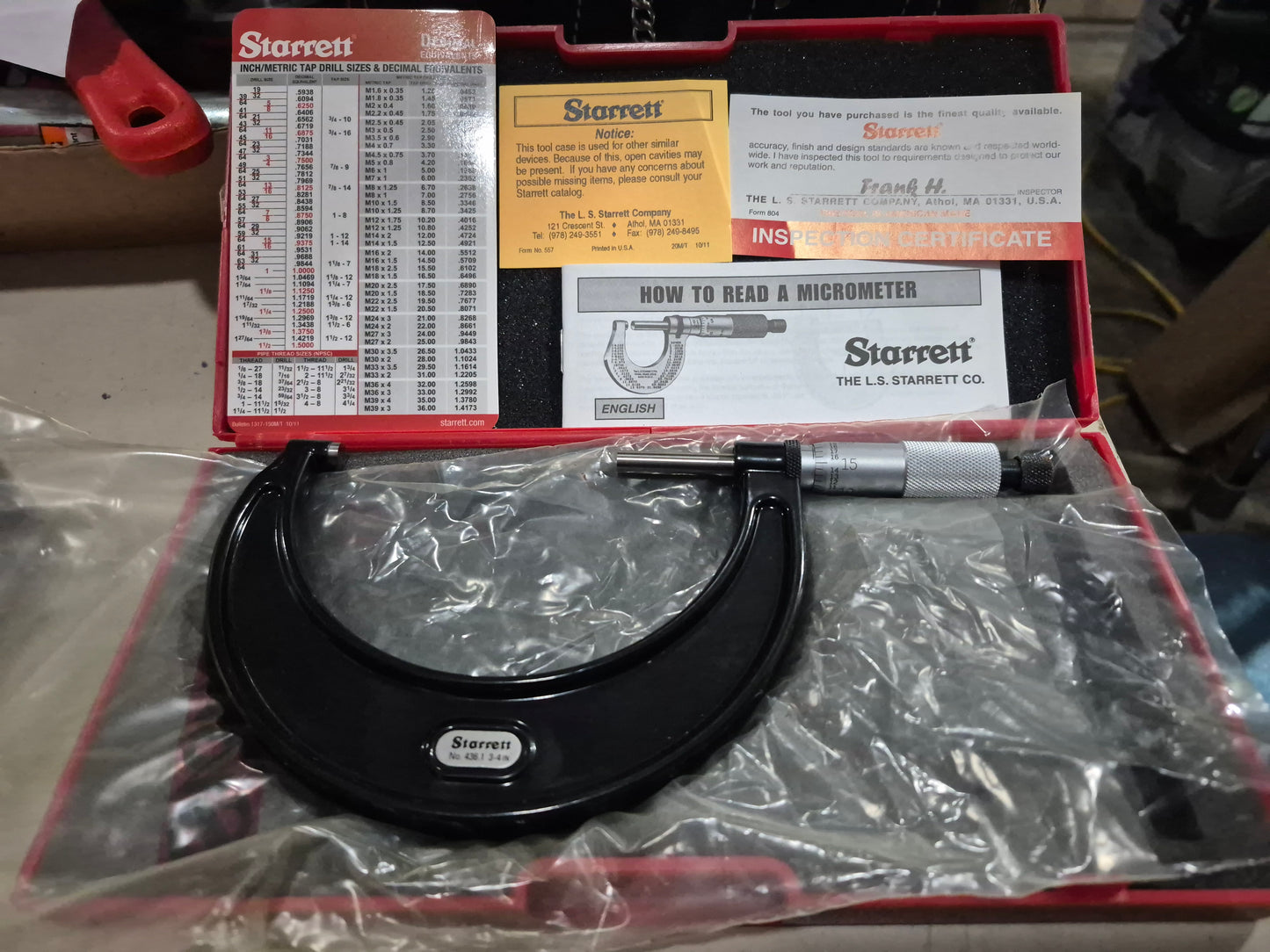 Starrett 3 to 4" Range, 0.001" Graduation, Mechanical Outside Micrometer · Ratchet Stop Thimble, Accurate to 0.00015". MSC# 85549178 Mfr# 68017
