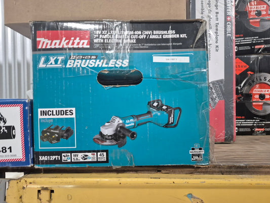 Makita 7" 18VX2 (36V) CORDLESS GRINDER KIT XAG12PT1 2 batteries and dual charger